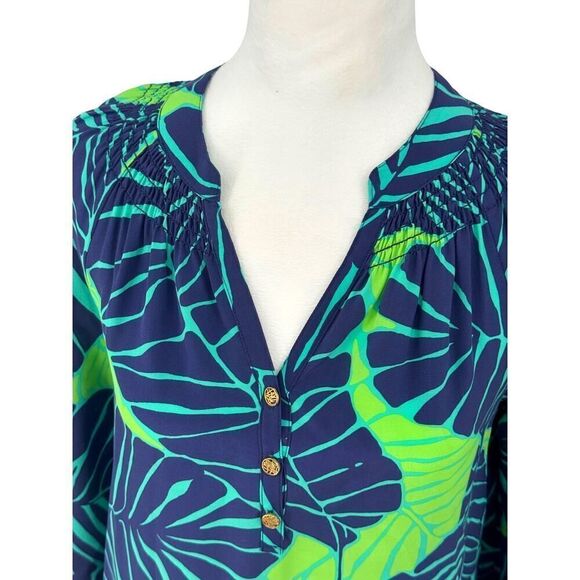 Lilly Pulitzer Silk Blouse XXS "Under the Palm Leaf" Print Long Sleeve Top EUC - Picture 3 of 11